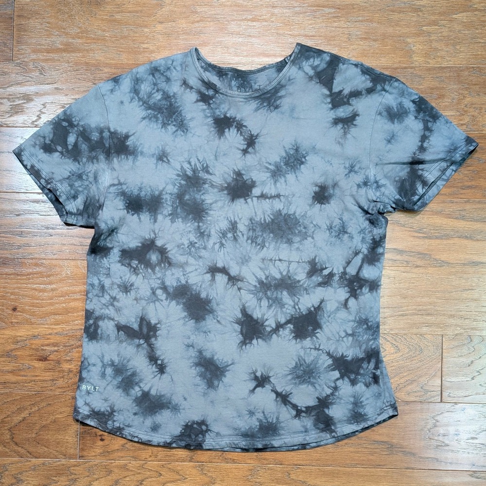 BYLT Cloud Tie Dye Tee Mens XL 23x29 Grey Charcoal Short Sleeve Curved Hem Shirt